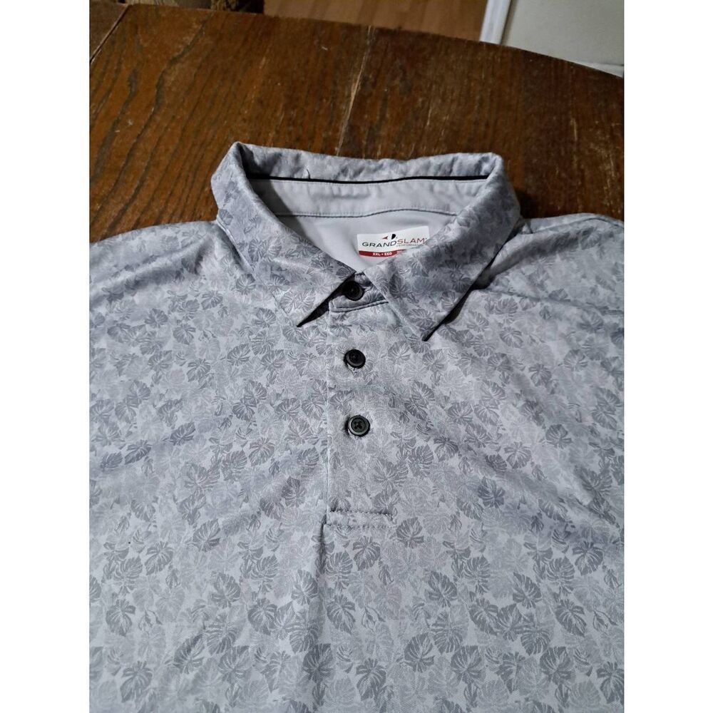 XXL Grand Slam Performance Grey Silver Palm Leaf Short Sleeve Golf Polo Shirt